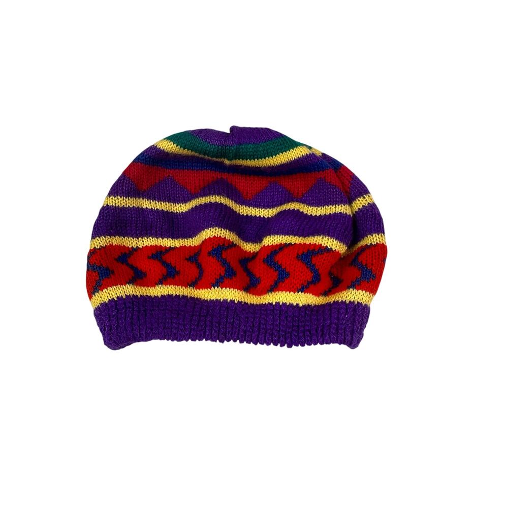 Womens English Village Vintage 1980s Retro Funky Colorful Geometric Beanie NWOT